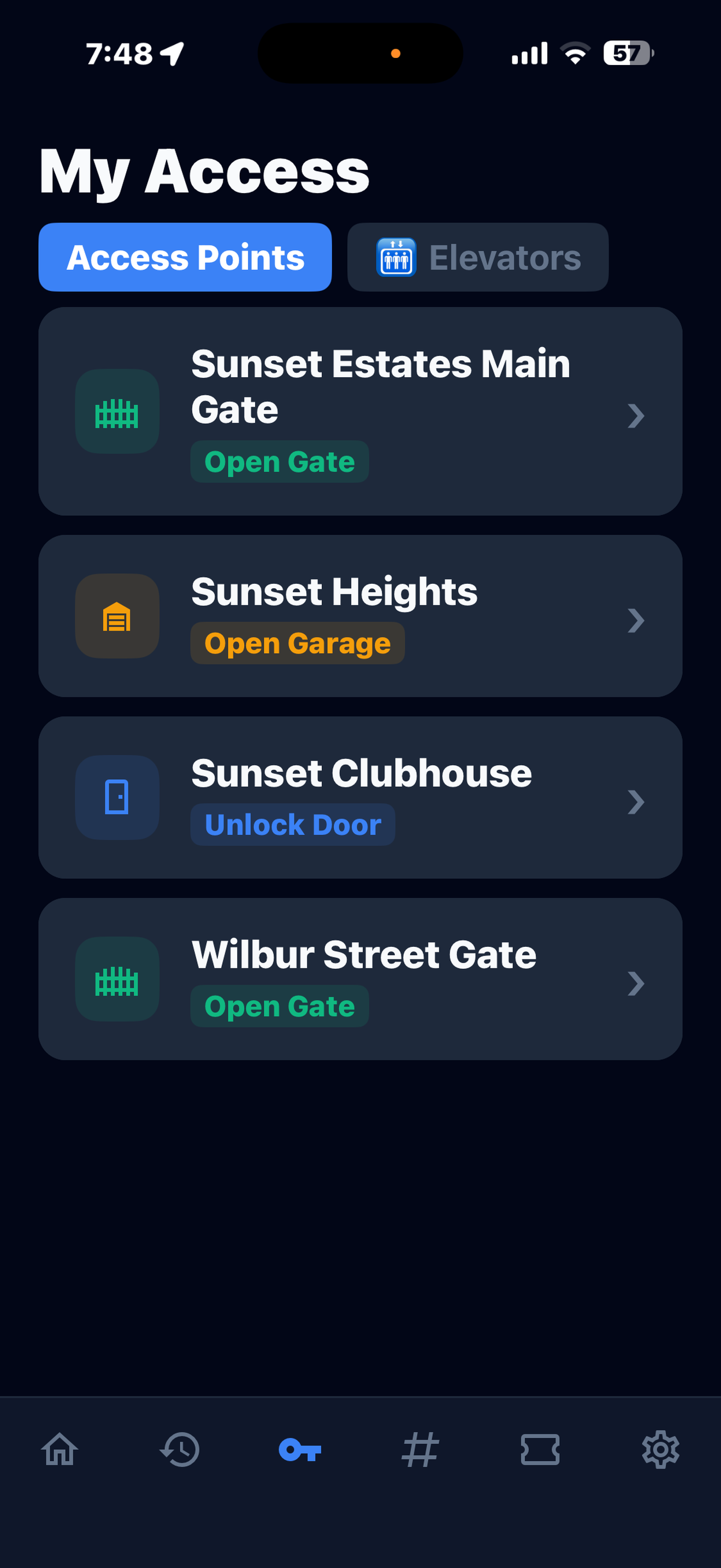 Parrow Entry app screen