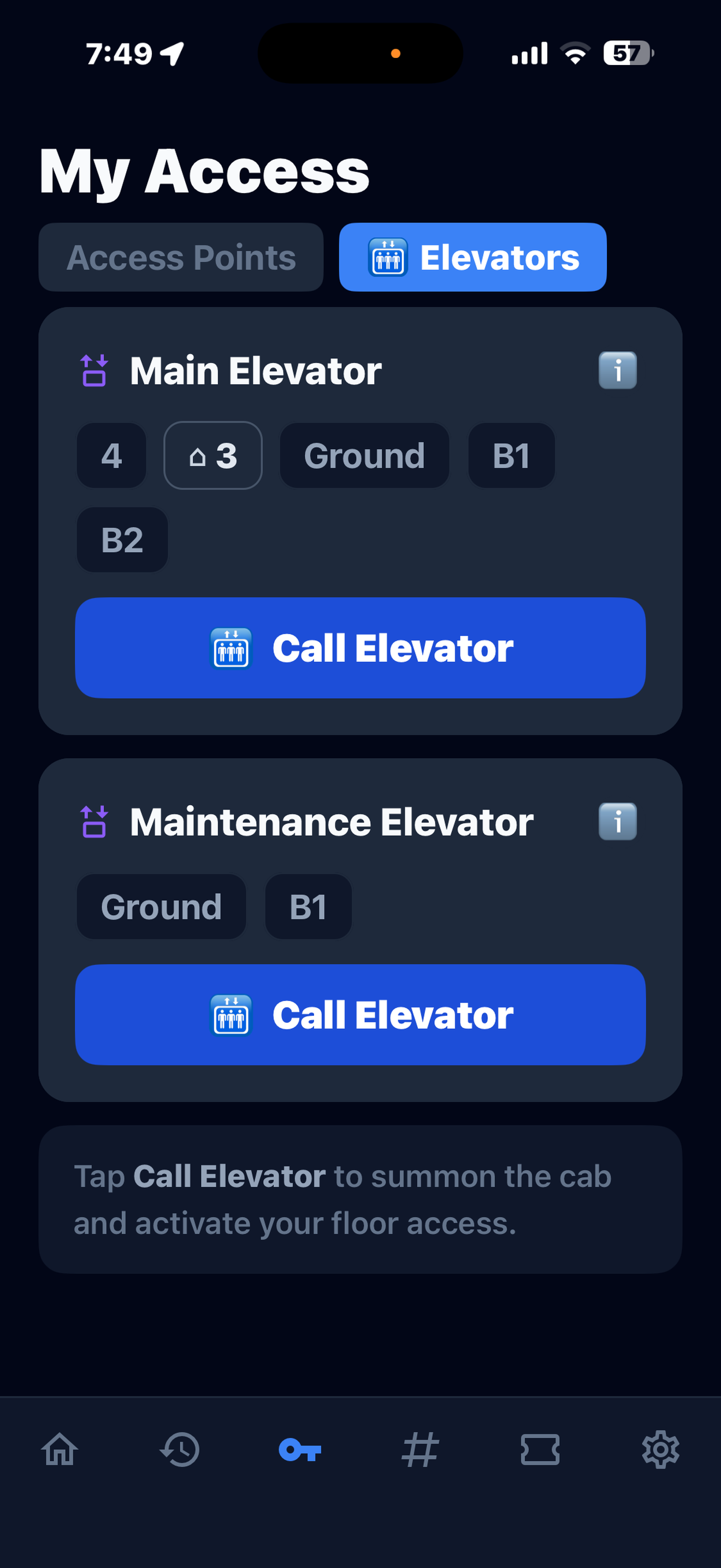 Parrow Entry app screen