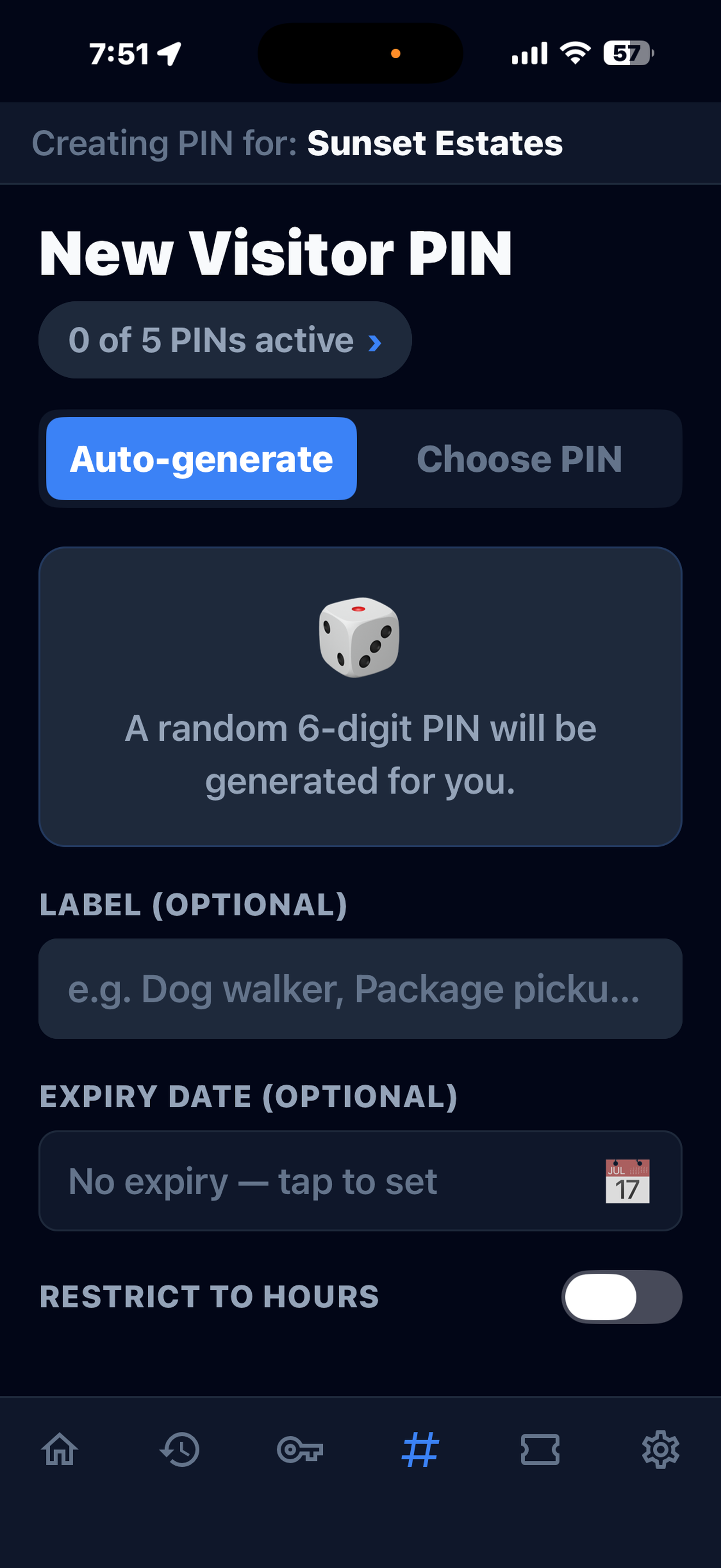 Parrow Entry app screen